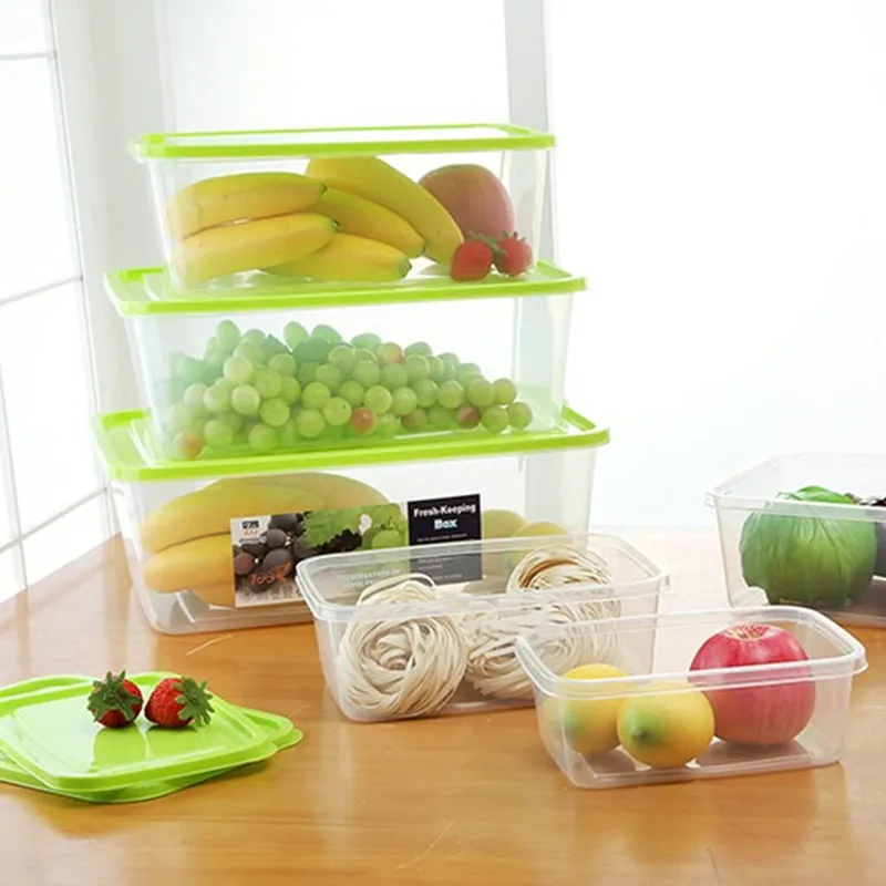 

Kitchen refrigerator sealed crisper storage box rectangle preservation case eco-friendly plastic food Container plastic 6pcs/set