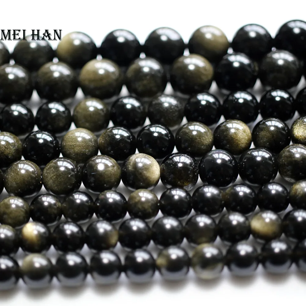 Meihan Wholesale Natural Golden Obsidian Smooth Round Stone Beads For Jewelry Making Design DIY