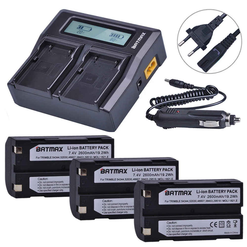 

3Pcs 2600mAh 54344 GPS Battery+LCD Fast Dual Charger for Trimble 29518,46607,52030,38403,R8,5700,R6,R7,R8,R8 GNSS GPS Receiver