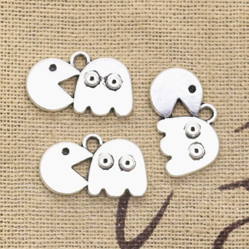 15pcs Charms Eat Peas Retro 80s Arcade Game 19x11mm Antique Making Pendant fit,Vintage Tibetan Silver color,DIY Handmade Jewelry