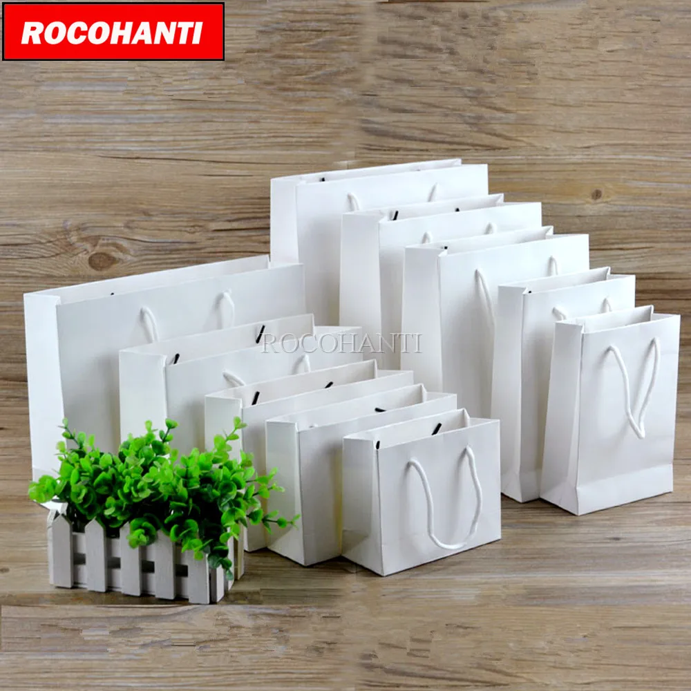 Custom Logo Printed Thick Cardboard White Paper Bags Shopping Gift Packaging Bag for Clothing Jewelry Small Large Bolsas Papel