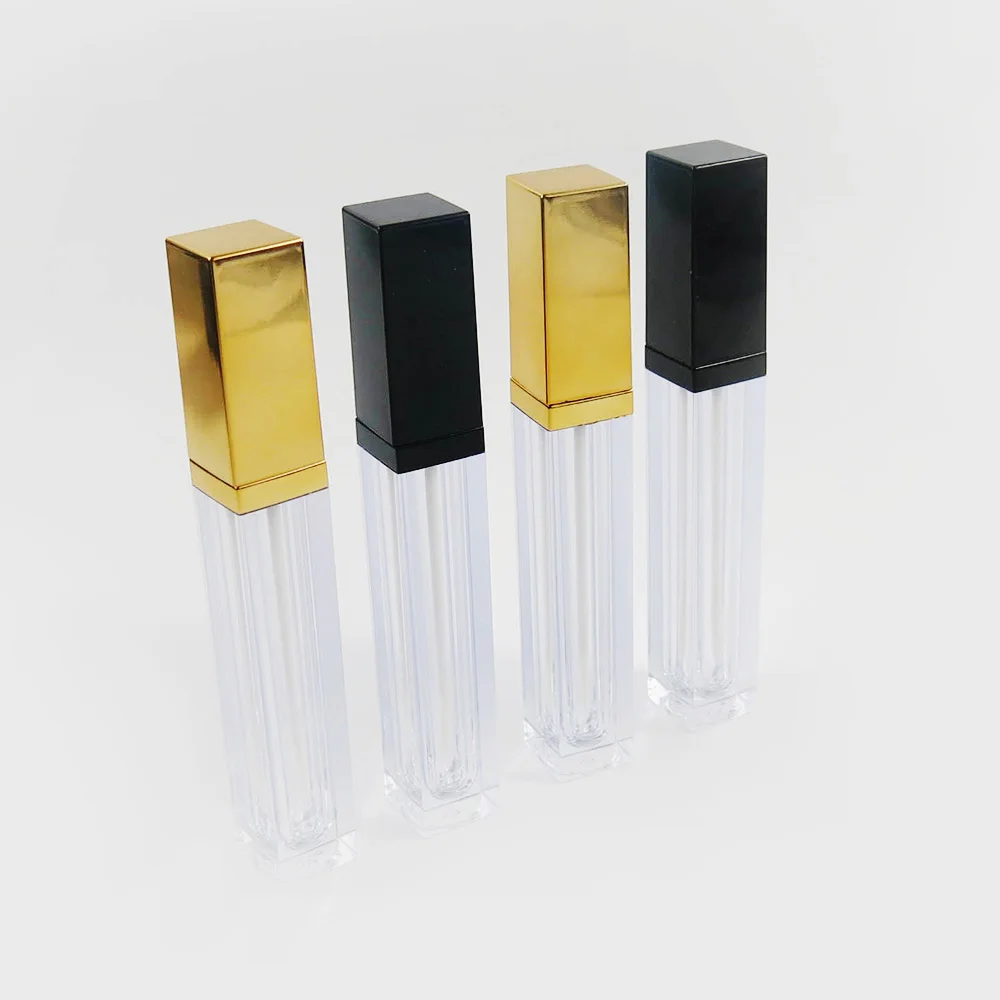 

200 x 6ML Top Quality Transparent Square Mini Lip Gloss Tube Empty Lip Balm Containers With Black Gold Lid for Lipstick Samples