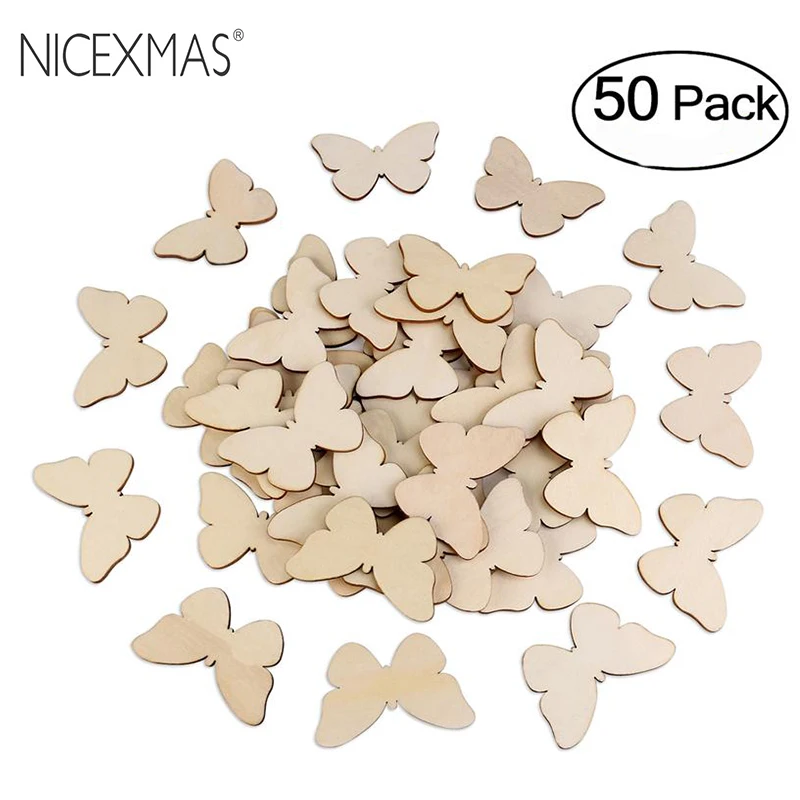

50pcs Natural Cutout Shape Wooden Butterfly Wedding Favors Party Accessories Christmas DIY Burlap Wedding Decoration