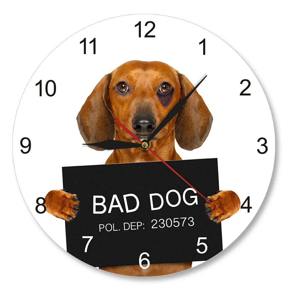 

Dachshund MugShot Wall Clock Personalized Dog Name Modern Wall Clock Funny Criminal Puppy Police Bad Dog Jail Prison Pet Watch