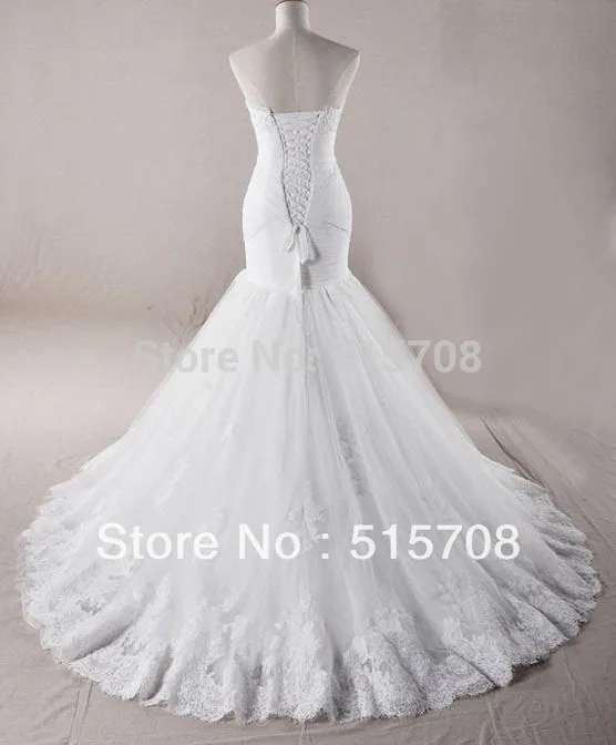 Nova alta qualidade sexy sereia fora do ombro sem mangas trem varredura branco marfim rendas cetim vestidos de casamento vestido de noiva à venda