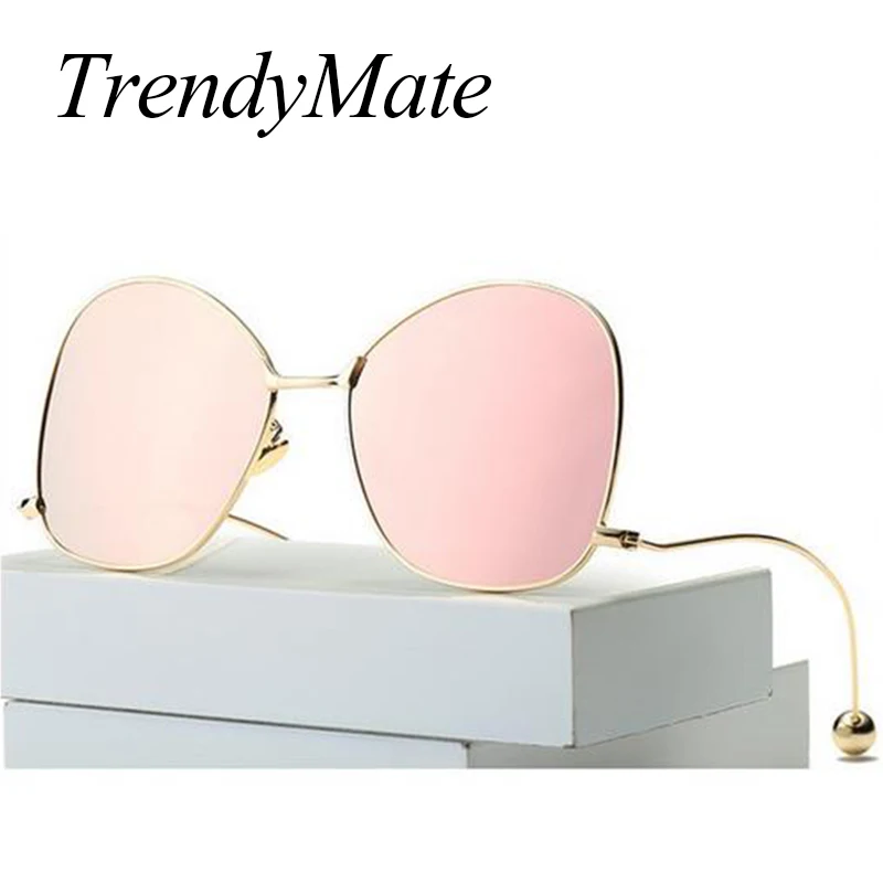 2018 New Stylish Butterfly Sunglasses Women Fashion Rose Pink Mirror Sun Glasses Clear Frame Metal Steel Ball UV400 M155