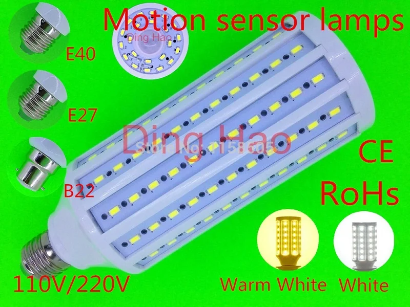 Lampada  Corn bulb Lamp E27 E40 B22 45W 5730 epistar Smd 154 led Motion sensor lamps 110V/220V Body sensors Led White/Warm White