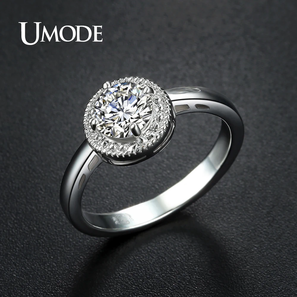 UMODE Wedding & Engagement Jewelry for Women White Gold Color Round CZ with Necklaces & Earring & Ring Sets Gift US0043