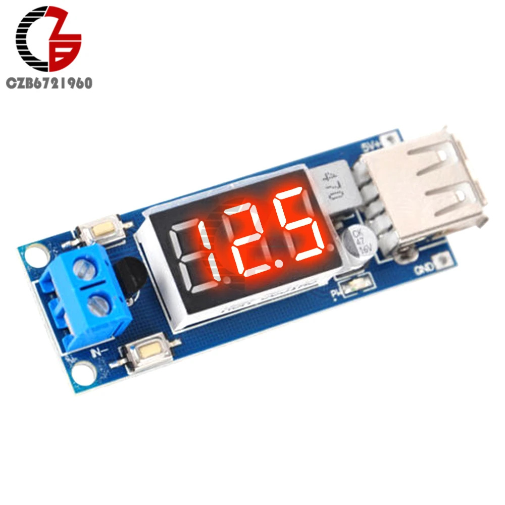 DC 4.5-40V to 5V 2A DC-DC Step Down Buck Converter Module USB Charger Power Transformer LED Display Voltmeter Voltage Meter