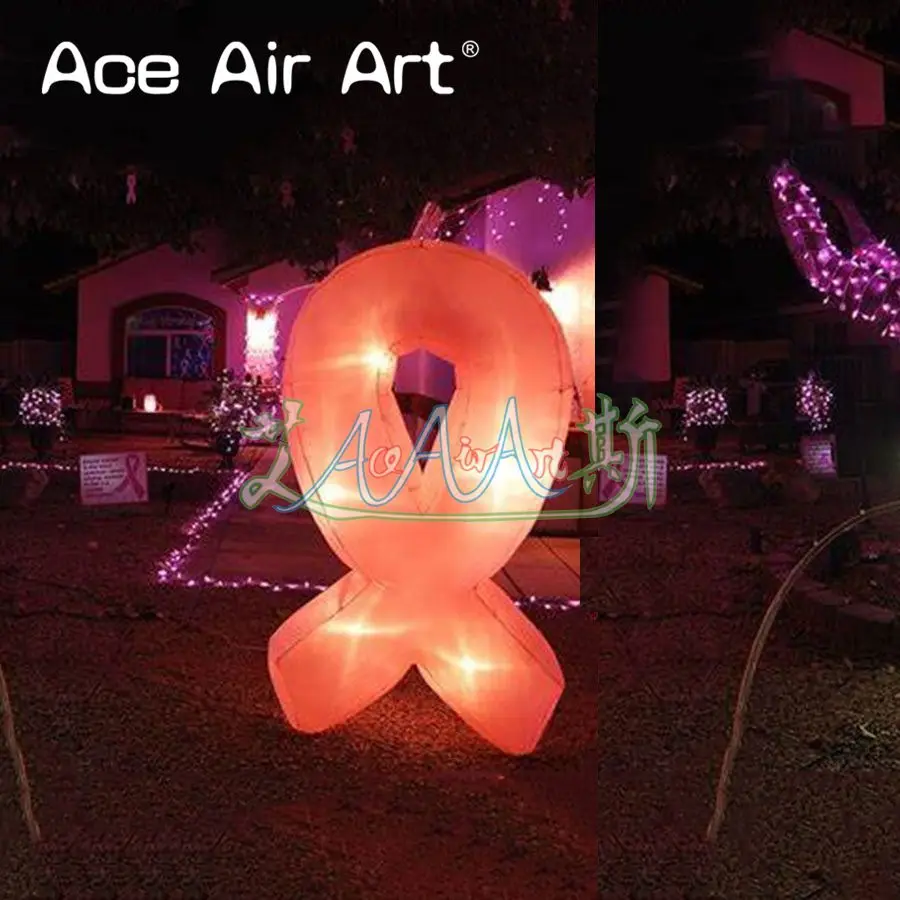 2mH Ground Inflatable Ground Decoration Lighting Ribbon for World Breast Cancer Awareness Day