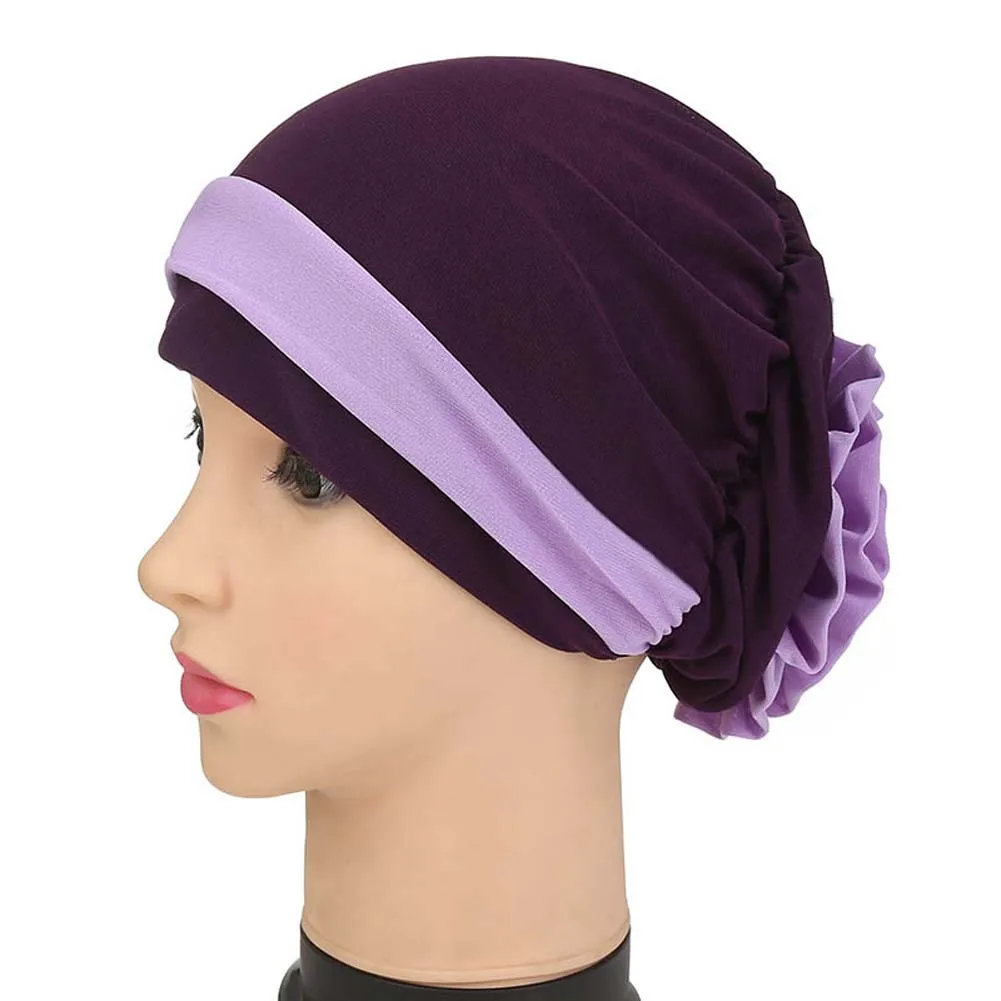 Gorro de moda para mujer, Hijab musulmán, bufanda con flor trasera para quimio, Otoño e Invierno