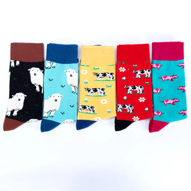 2018 Farm Animal Sheep Cow Pig Premium Funky Men Women Socks Happy Short Bamboo Male Cotton Pop Crazy Female Trekking Socks