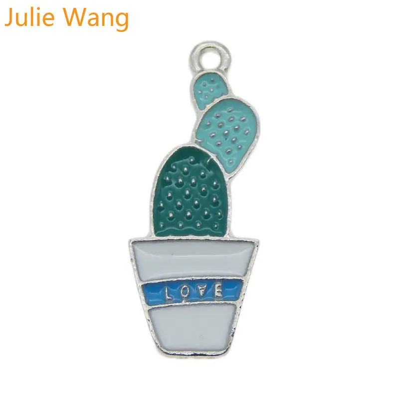 Julie Wang 8 PCS White K Base Enamel Plant Potted Cactus Charms For Neckalce Pendant Findings DIY Jewelry Making Metal Accessory