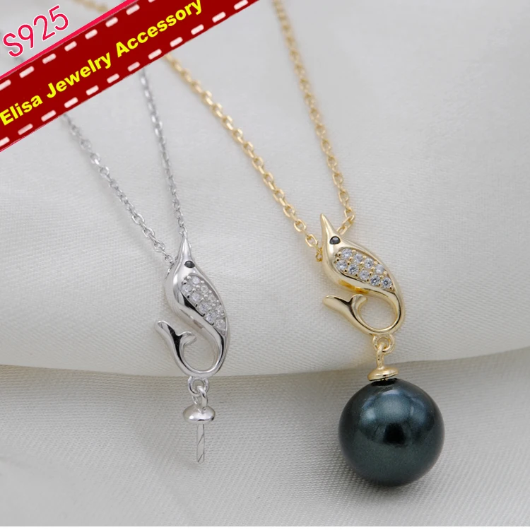 

Dolphin Pendant Choker Settings S925 Sterling Silver Pearl Pendant Necklace Fittings Pearl Jewelry Accessory 3Pcs/Lot