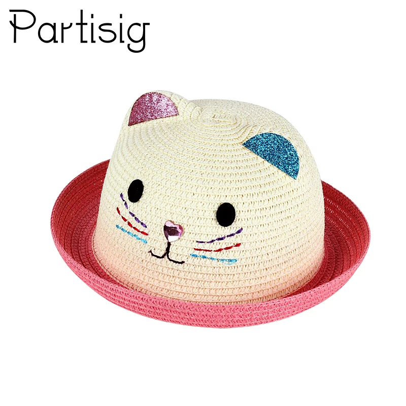 Children\'s Hat Summer Girls Panama Hat Cartoon Kitty Straw Cap For Boys Baby Sun Hip Hop Hats Caps