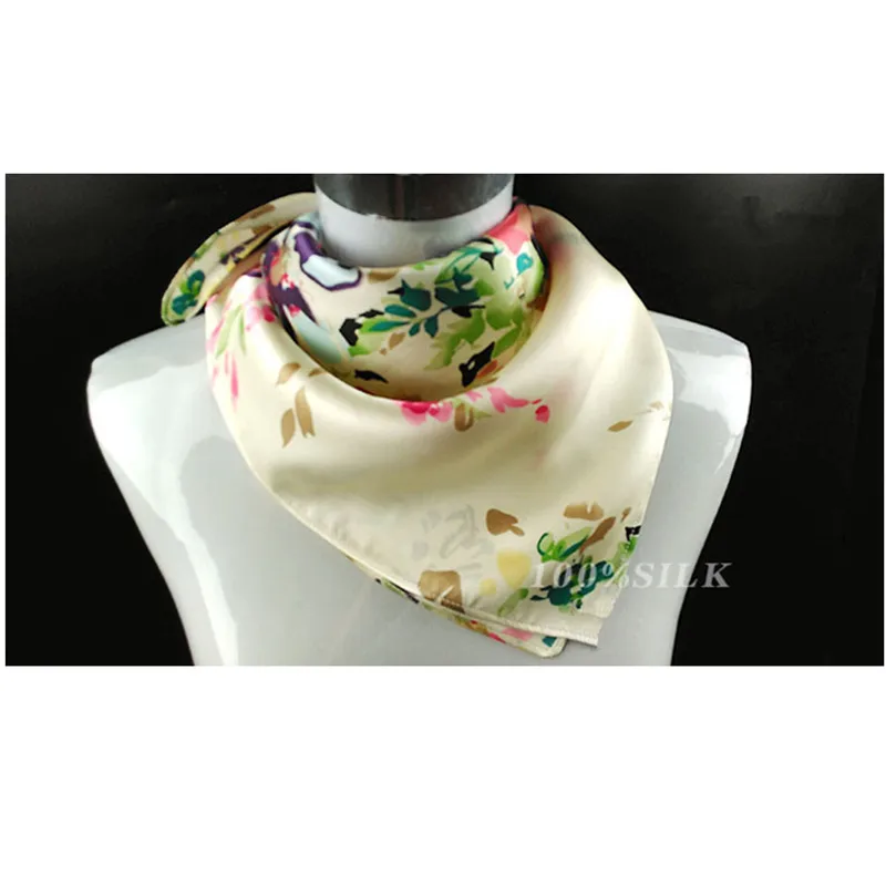 100% Silk Scarf Luxury Fashion Square Scarf Shawl Women Neckerchief Floral Printed Multicolor