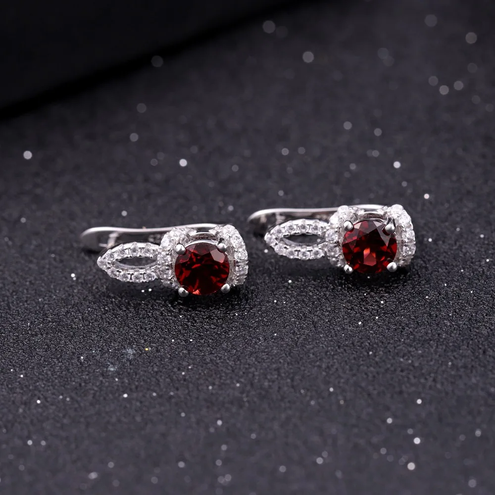 GEM\'S BALLET 925 Sterling Silver Stud Earrings 2.10Ct Natural Red Garnet Gemstone Simple Elegant Earrings for Women Fine Jewelry