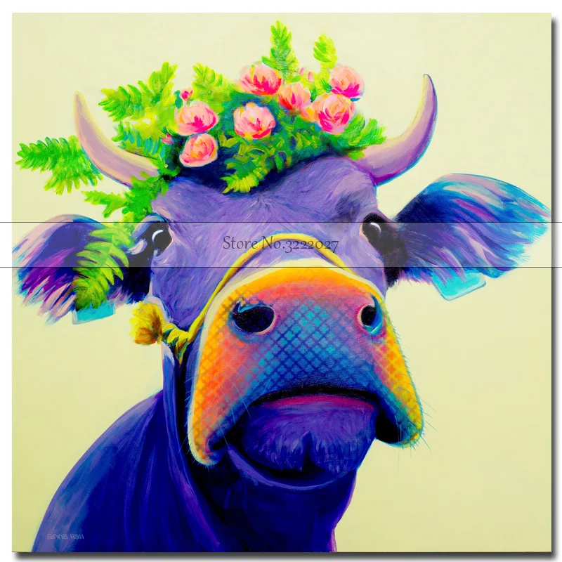 

Canvas PaintingHome Decor Wall Art Blue Cow Animal Oil Painting Quardro On Canvas Picture Wall Paintings for Living Room Posters