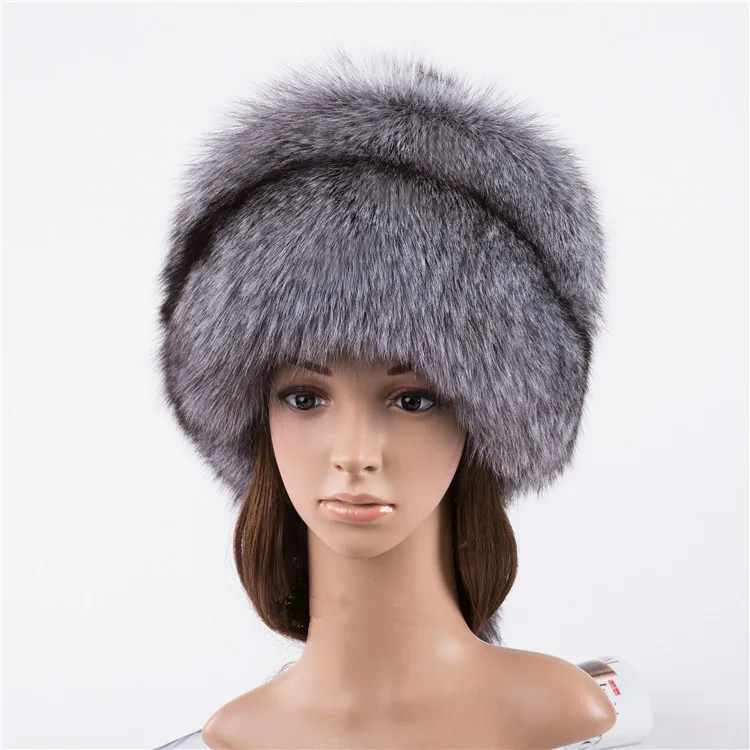 Real fox fur hats for women natural silver fox fur cap autumn winter warm russian hat H101