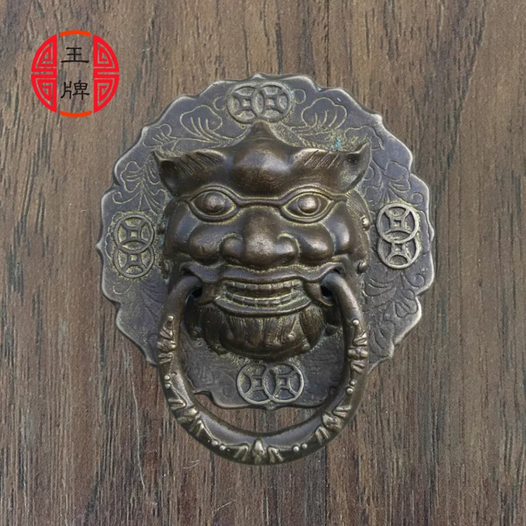 Shin! Chinese antique door door handle retro wooden door handle copper lion beast Head Knocker copper handle