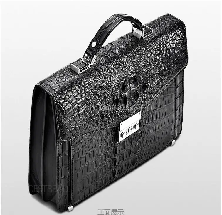 Tailand Import 100% Genuine/Real Crocodile Skin Men Briefcase Laptop Bag, Top Luxury Men Business bag Black, Free Shipping