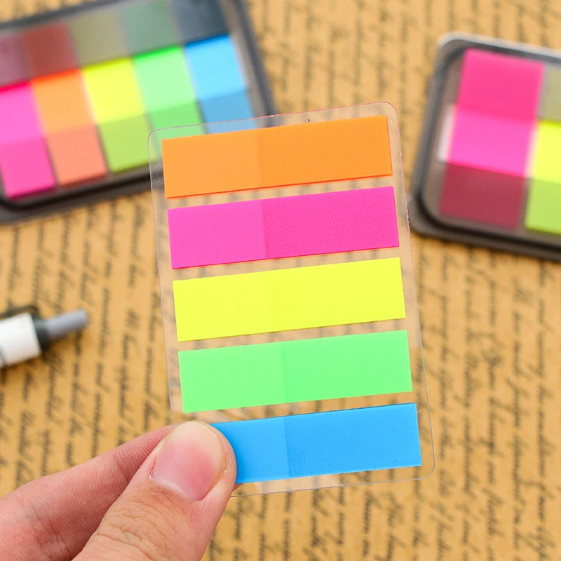 Boîte de papeterie créative, étiquette autocollante de couleur fluorescente, peut déchirer des feutres de Page