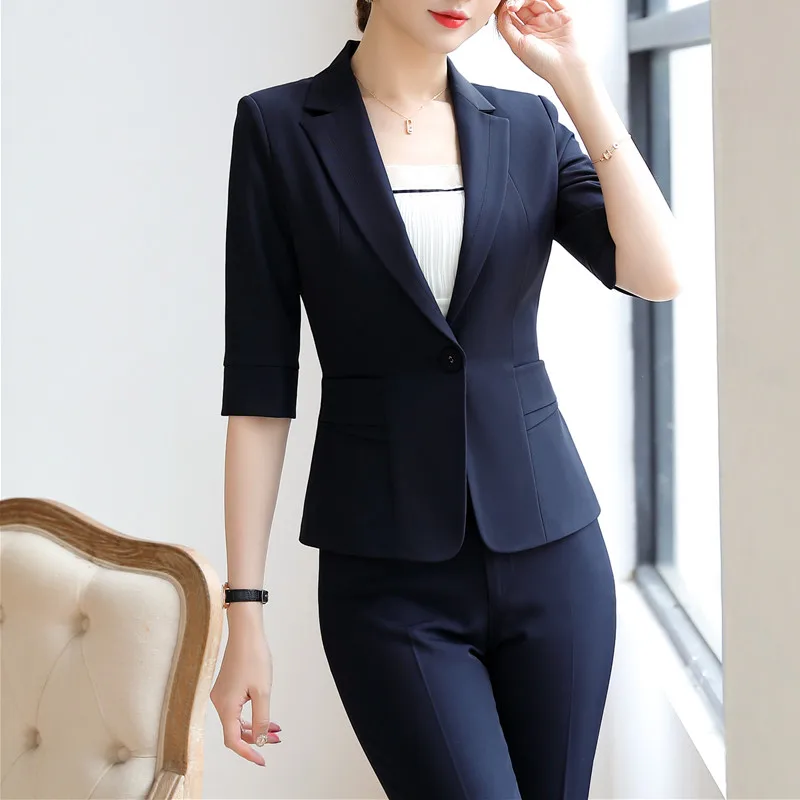 Naviu High Quality Women Suit Summer Fashion Temperament Formal Half Sleeve Blazer and Skirt Office Ladies Interview Work Wear