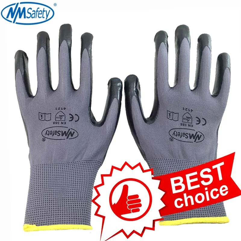 NMSafety Nitrile Work Gloves Nylon Liner Dipped Palm Car-Repair Assembly Safety Gloves Working