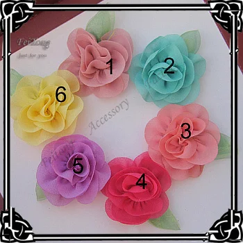 Free shipping!!36pcs/lot  DIY  6colors chiffon  fabric  flower could mix order