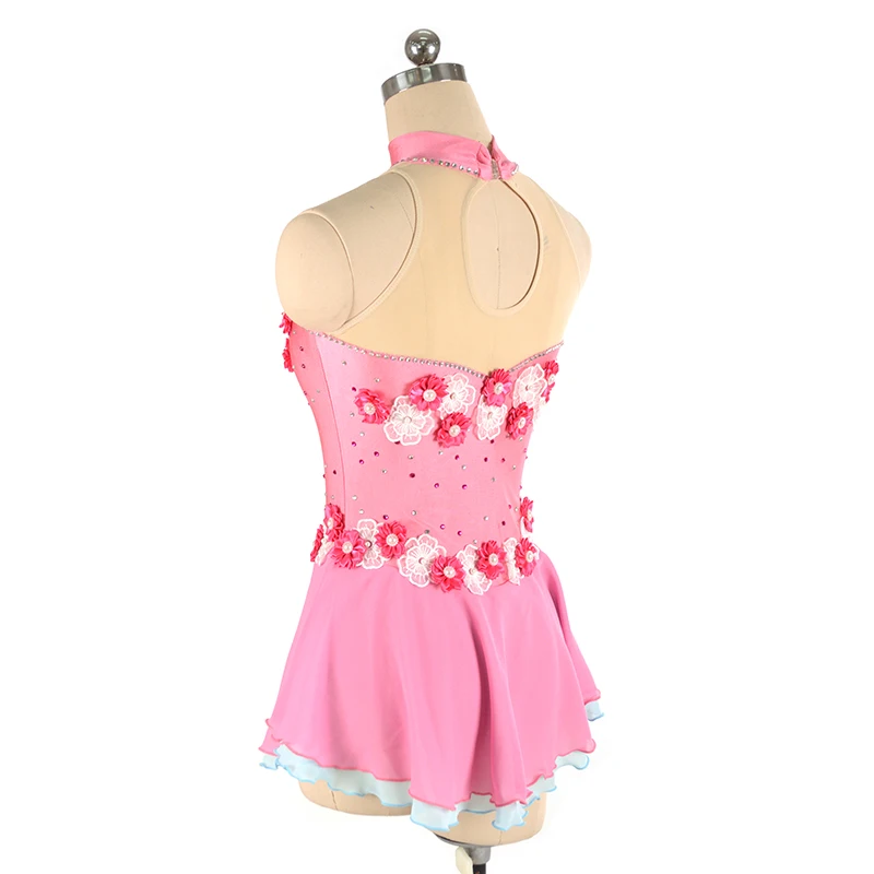 Figure Skating Dress Girl Teen High-End Custom Sleeveless Pink Flower Skating Skirt