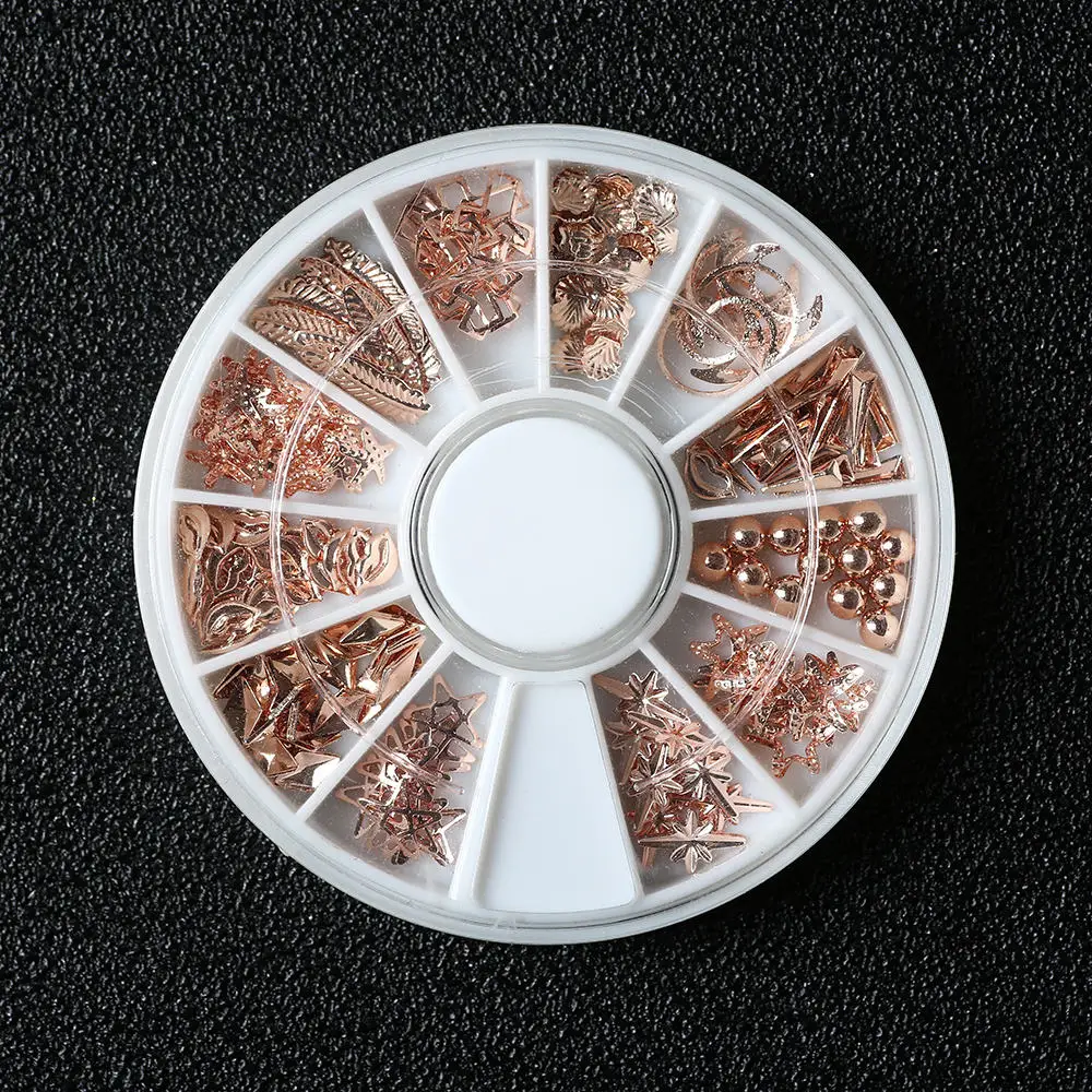 1 коробка R золотые 3D украшения для ногтей заклепки металлические гвоздики стразы снежинка цветок DIY маникюрные инструменты для дизайна ногтей