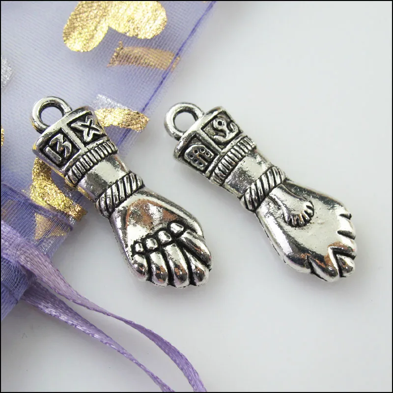 5Pcs Antiqued Silver Color 3D Fist Hand Charms Pendants 12x35mm