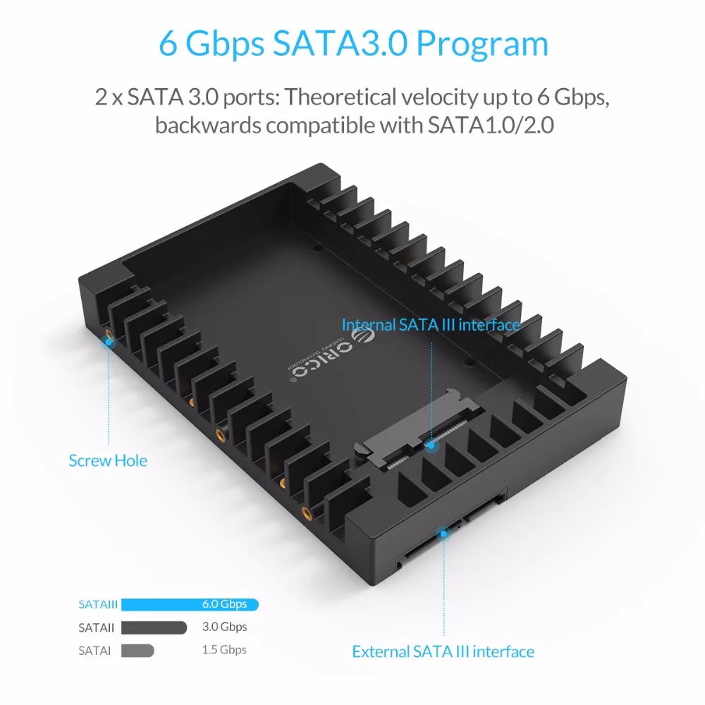 ORICO 2.5 SATA mSATA NGFF to 3.5 Hard Drive Caddy Standard 2.5 to 3.5 Inch Hard Drive Caddy SATA 3.0 Fast Transfer Speed-Black