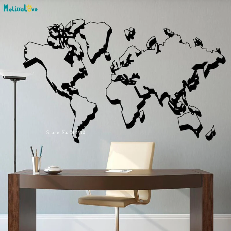 World Map Wall Decal New Design Art Rough Stroke Style Home Decoration Living Room Dorm Office Vinyl Removable Murals YT1294