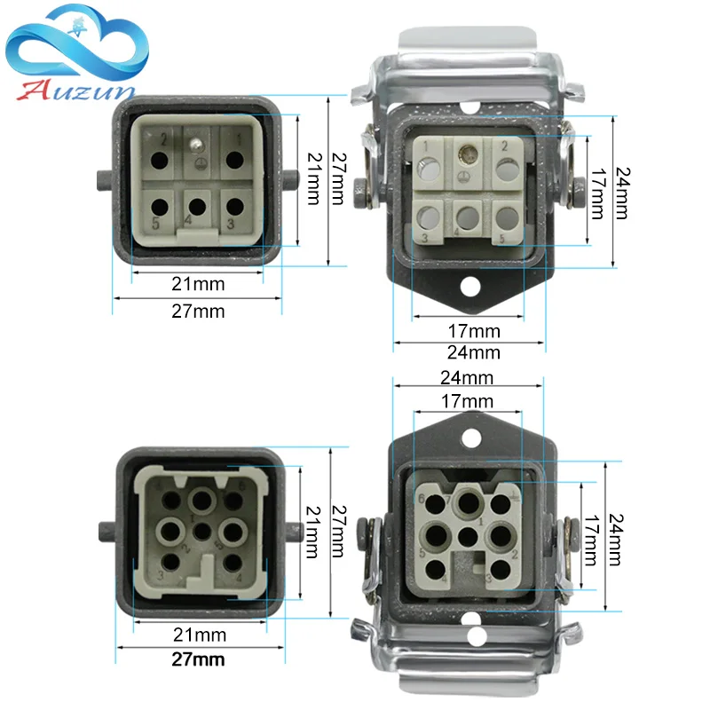 HDC-HA Rechteckiger Hochleistungsstecker 4 5 6 8 Pins Kern Luftfahrt Wasserdichte Industriesteckdose 250 V 10 A/16 A – Detail 3