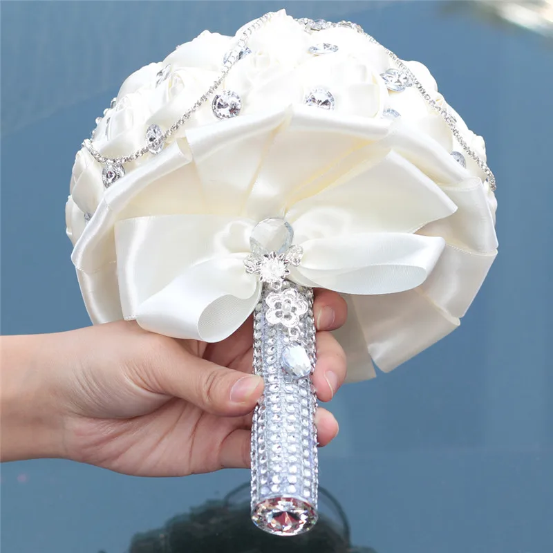 WifeLai-A Prom Superb Ivory Rose Diamonds Tassels Stitch Wedding Bouquet Bridal Mariage Brooch Bouquet Flowers In Stock W2218-26