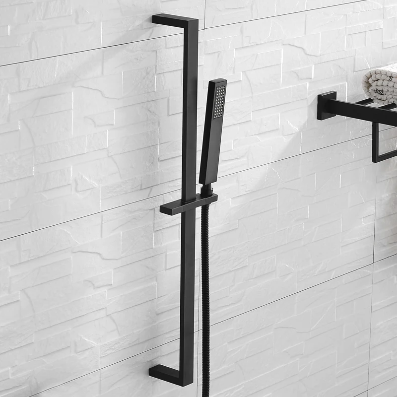 Matte Black Sliding Bar Shower Set Wall Mounted Square Adjustable Slide Bar Minimalist Design High Quality