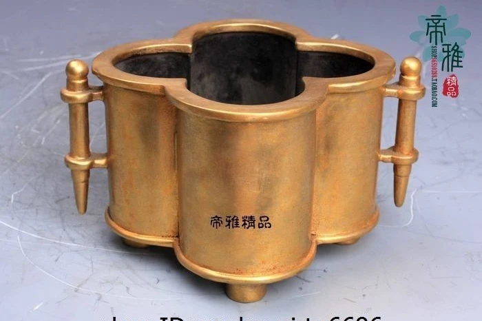 China Buddhism Pure Copper 24K Gold Gild Silver-gilt Plum Incense Burner Censer