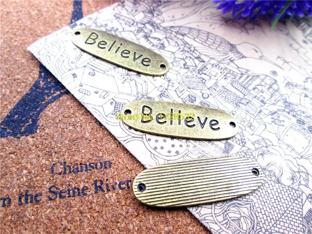 

15pcs Believe charms -Antique Brass believe Charms Connectors Tag Charm Connector 35x12mm