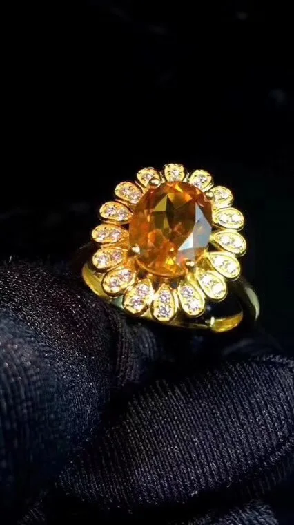 

Citrine ring Natural real citrine 925 sterling silver Fine yellow crystal jewelry Handworked jewelry 7*9mm
