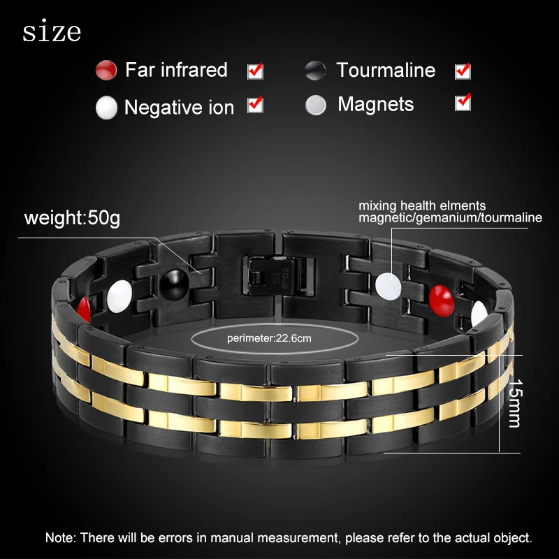 Hot Classic Magnetic Black Men Stainless Steel Bracelet Energy Neodymium Magnet Hand Chain Woman Trend Fashion Cuff Jewelry Gift