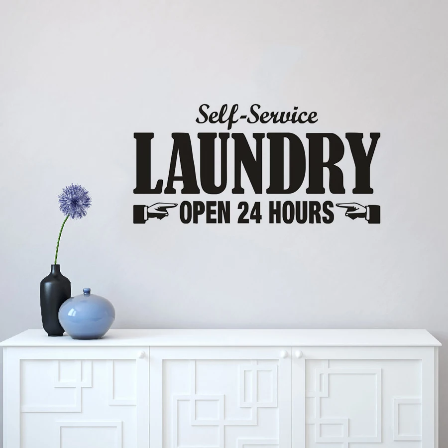 Washer Wall Decal Self Open 24 Hours Service Text Wall Washer Laundry Room Decoration Removable Laundry room Sign H365