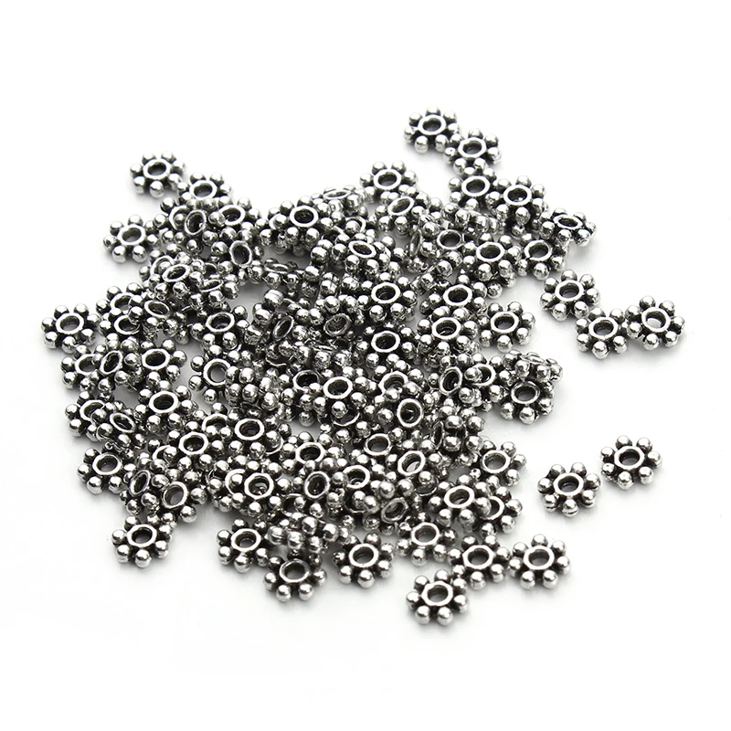 Wholesale 200pcs Tibetan Silver Color Flower Spacer Beads Round Metal Daisy Wheel Spacers 4mm 5mm for Jewelry Making Materials