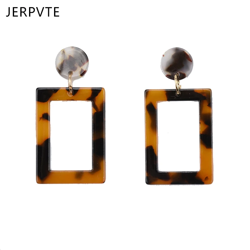 JERPVTE Interlocking geometric acrylic earrings brown gray buckle retro vintage new punk earring big drop women drop shipping