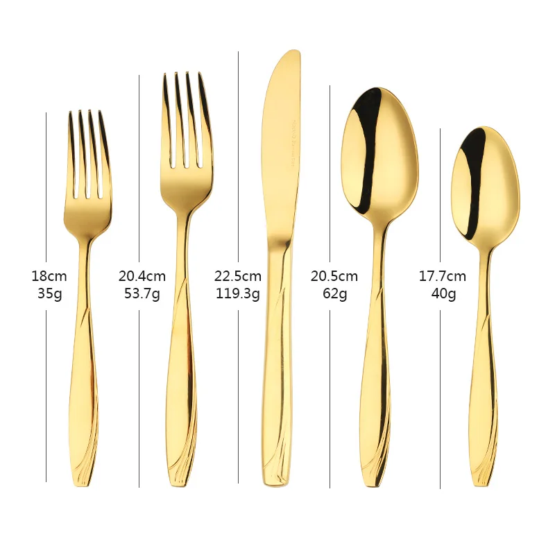 Flatware Set 5Pcs/ Gold European Dinnerware knife 304 Stainless Steel Western Golden Cutlery Kitchen Luxury Tableware Dinner Set