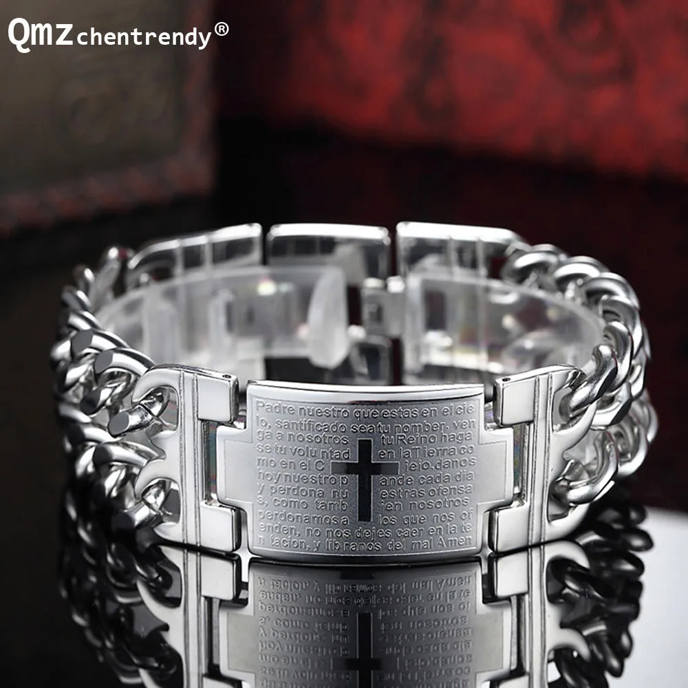 Men Punk Stainless Steel Bracelet Jewelry No Fade Vintage Bible Cross Brand Bracelets Bangles Mens Cool Jewellery Pulseras