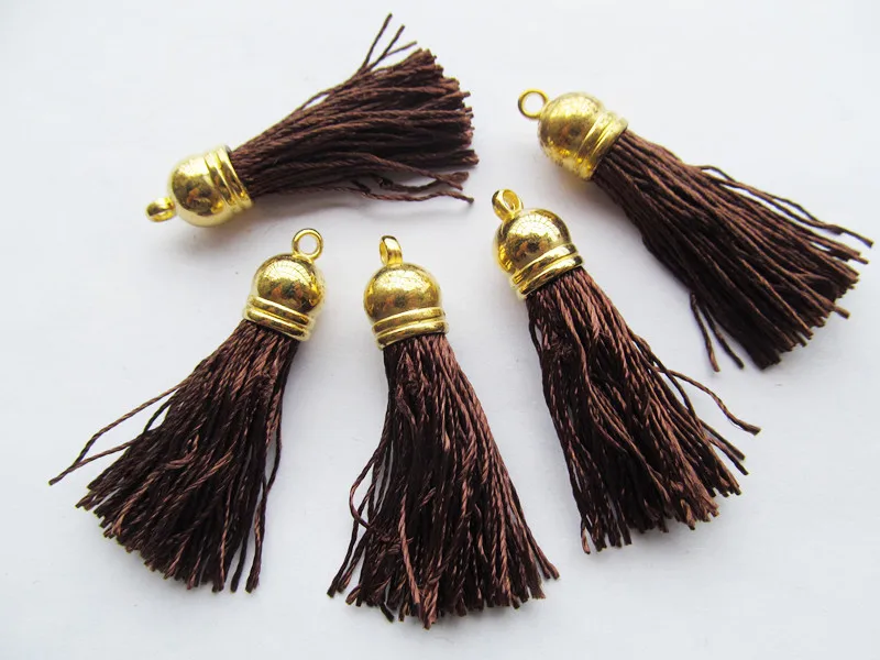 Free Shipping 100Pcs 45mm Golden Plastic Caps Handbag Tassels,DIY Accessories,BrownTwist Silk Cord,Chamois Macrame Bag Component