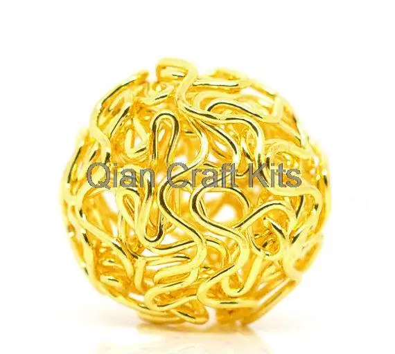 100pcs Gold Plated Hollow Twist Ball Wire Beads 18mm