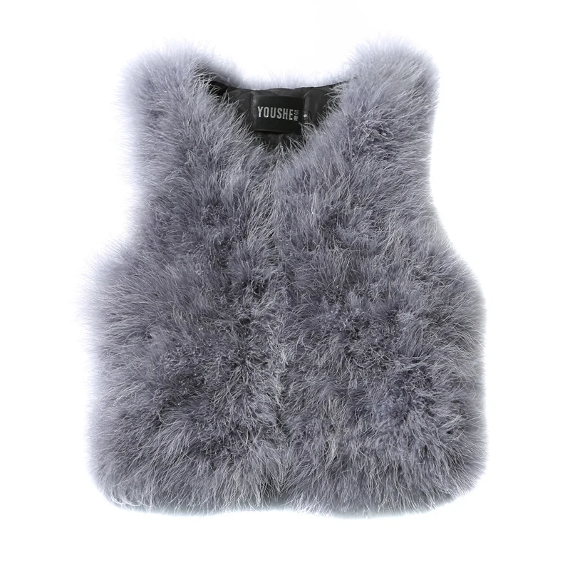 

New Genuine Ostrich Fur Vest For Girls Natural Turkey Fur Waistcoat With Tassel Real Turkey Fur Gilet