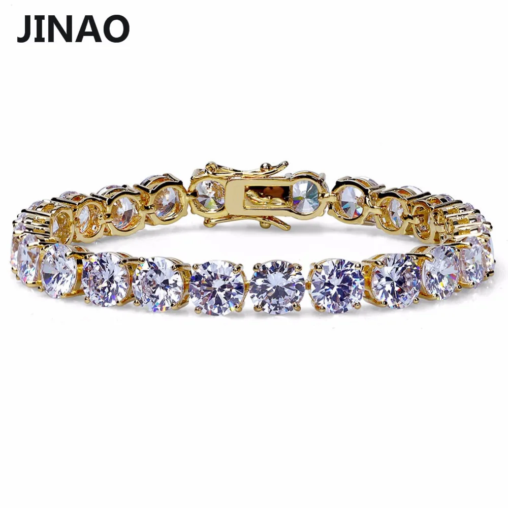 JINAO 4mm 5mm Men\'s AAA Cubic Zircon Tennis Bracelet Gold Color Silver Color Iced Out 1 Row Chain Bracelet Hip Hop Jewelry Gifts